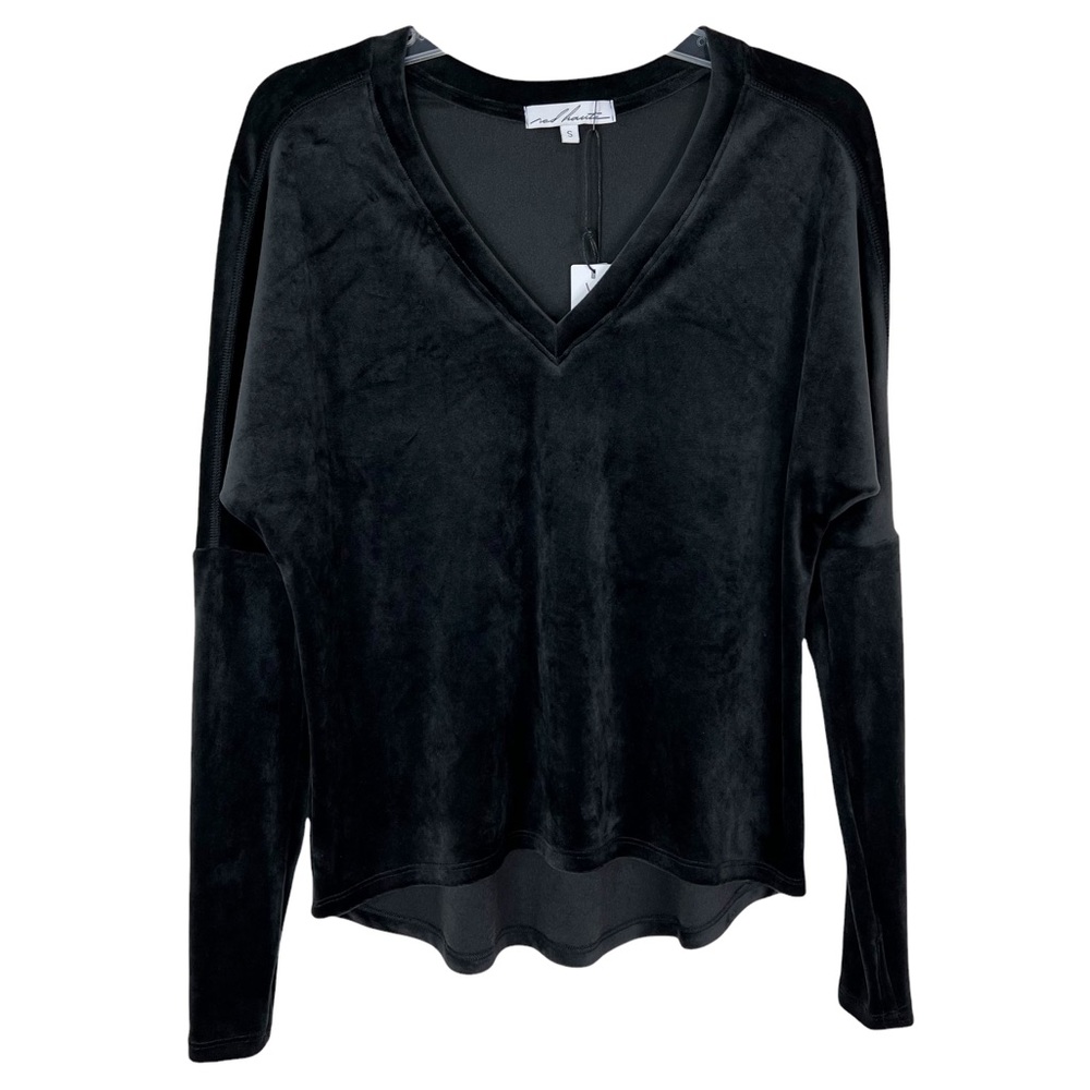 Red Haute Revolve Loungewear Velvet V-Neck  Dolman Sleeve Pullover Top Black S